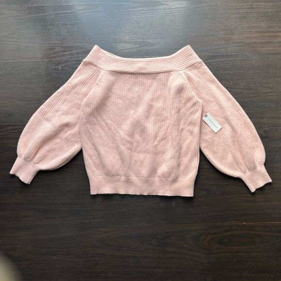 Anthropologie Moth Off The Shoulder Pullover Knit Sweater Balloon Sleeves Pink M - Picture 10 of 14